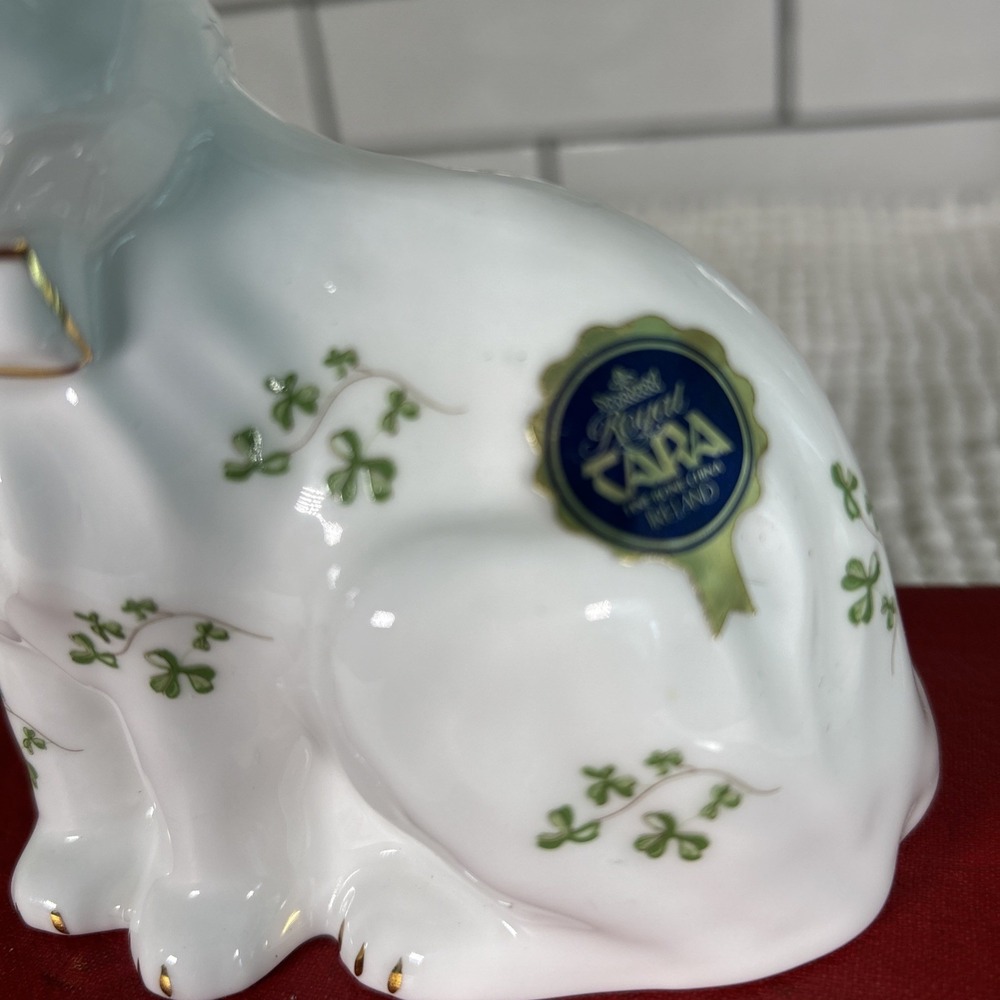 Vintage Irish Royal Tara Bone China White Cat Shamrocks Gold Accents Marked - Picture 2 of 7